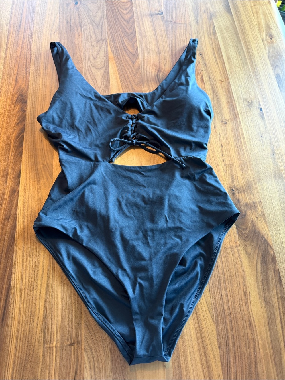Prana Black One-Piece Swimsuit with Lace-Up Front